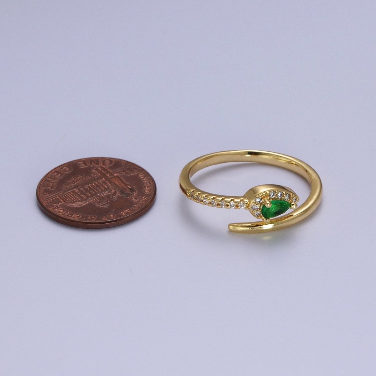 Micro Paved Green Teardrop CZ Minimalist Adjustable Ring | Y-362 - DLUXCA