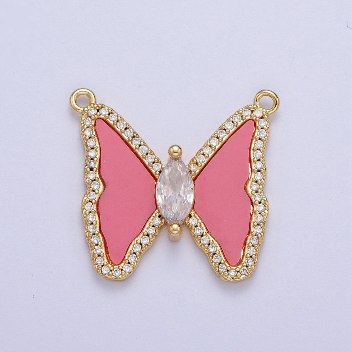 Micro Paved Marquise CZ Natural Gemstone Pink, Turquoise, Shell Pearl Butterfly Mariposa Wings Connector | F-066 F-103 F-781