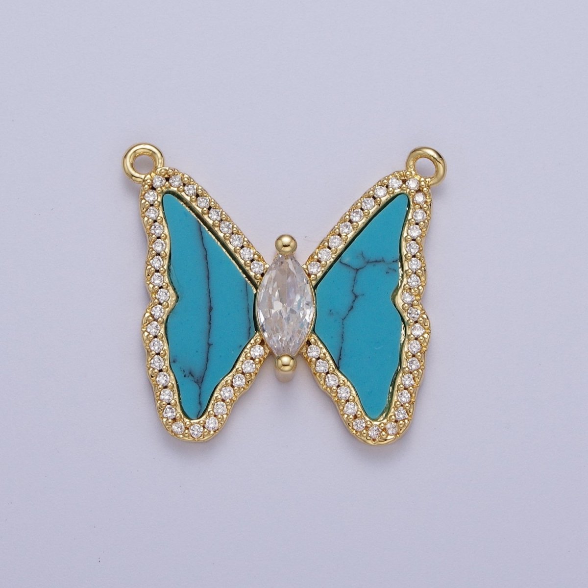 Micro Paved Marquise CZ Natural Gemstone Pink, Turquoise, Shell Pearl Butterfly Mariposa Wings Connector | F-066 F-103 F-781