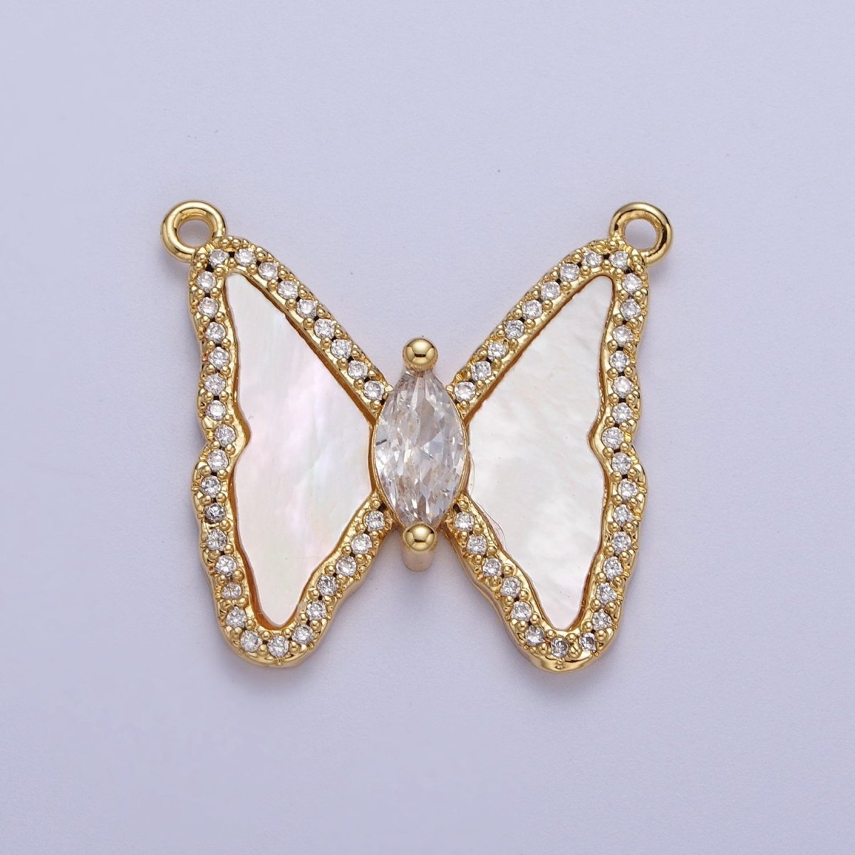 Micro Paved Marquise CZ Natural Gemstone Pink, Turquoise, Shell Pearl Butterfly Mariposa Wings Connector | F-066 F-103 F-781