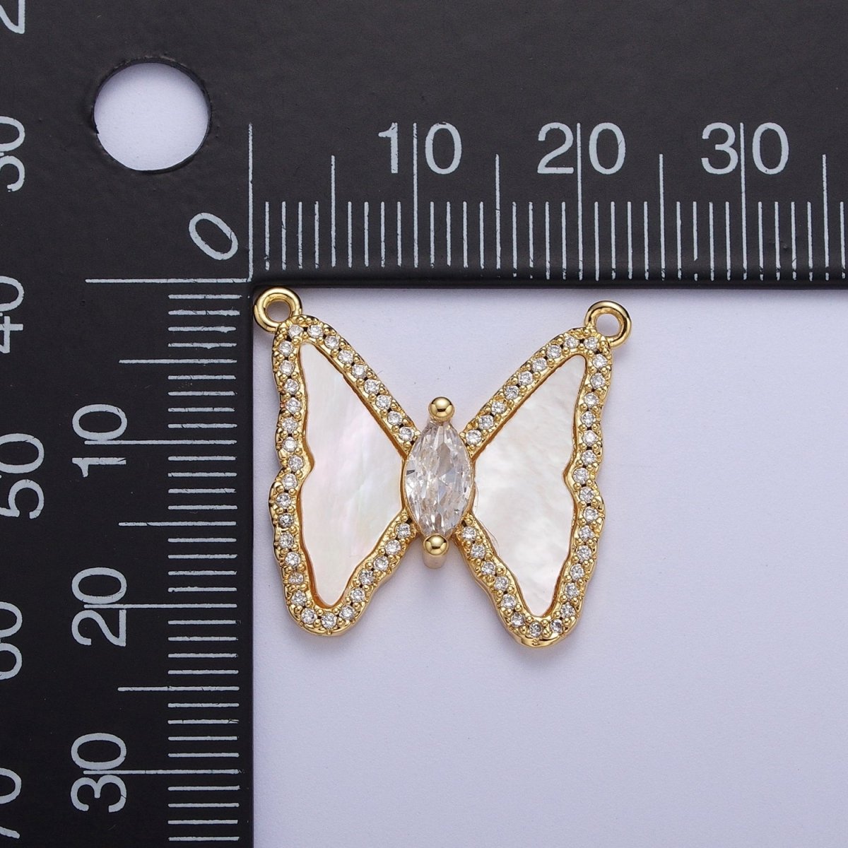 Micro Paved Marquise CZ Natural Gemstone Pink, Turquoise, Shell Pearl Butterfly Mariposa Wings Connector | F-066 F-103 F-781