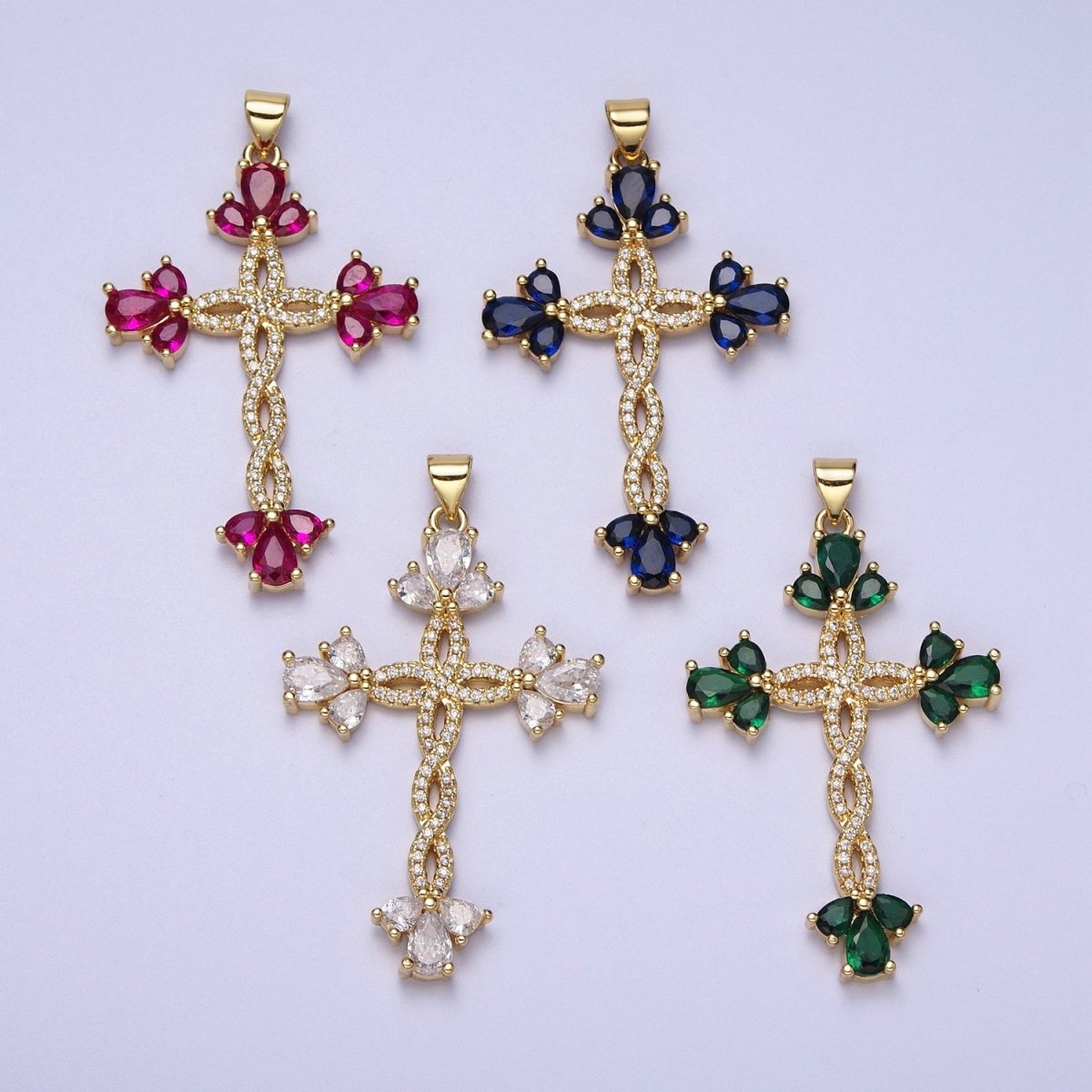 Micro Paved Marquise Religious Cross Twist Gold Pendant I-440 I-447 I-508 I-535