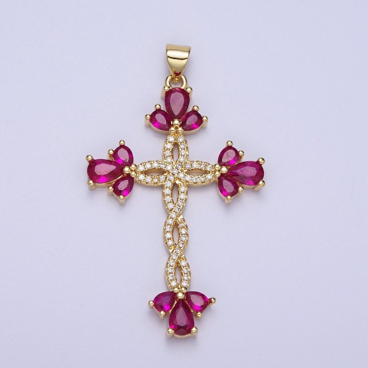 Micro Paved Marquise Religious Cross Twist Gold Pendant I-440 I-447 I-508 I-535