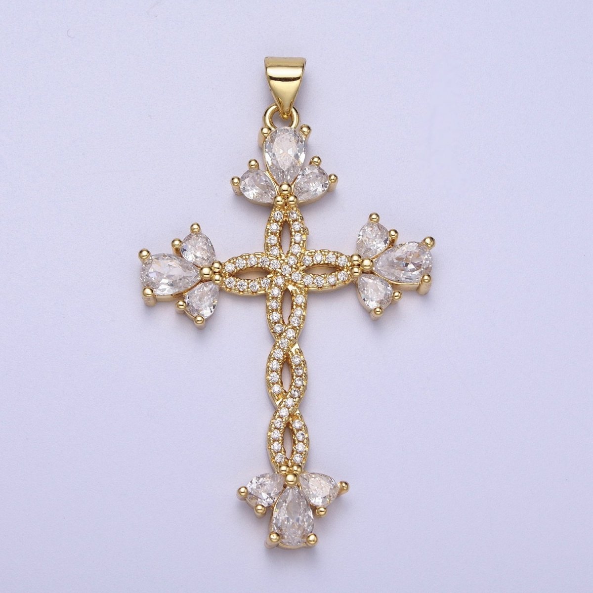 Micro Paved Marquise Religious Cross Twist Gold Pendant I-440 I-447 I-508 I-535