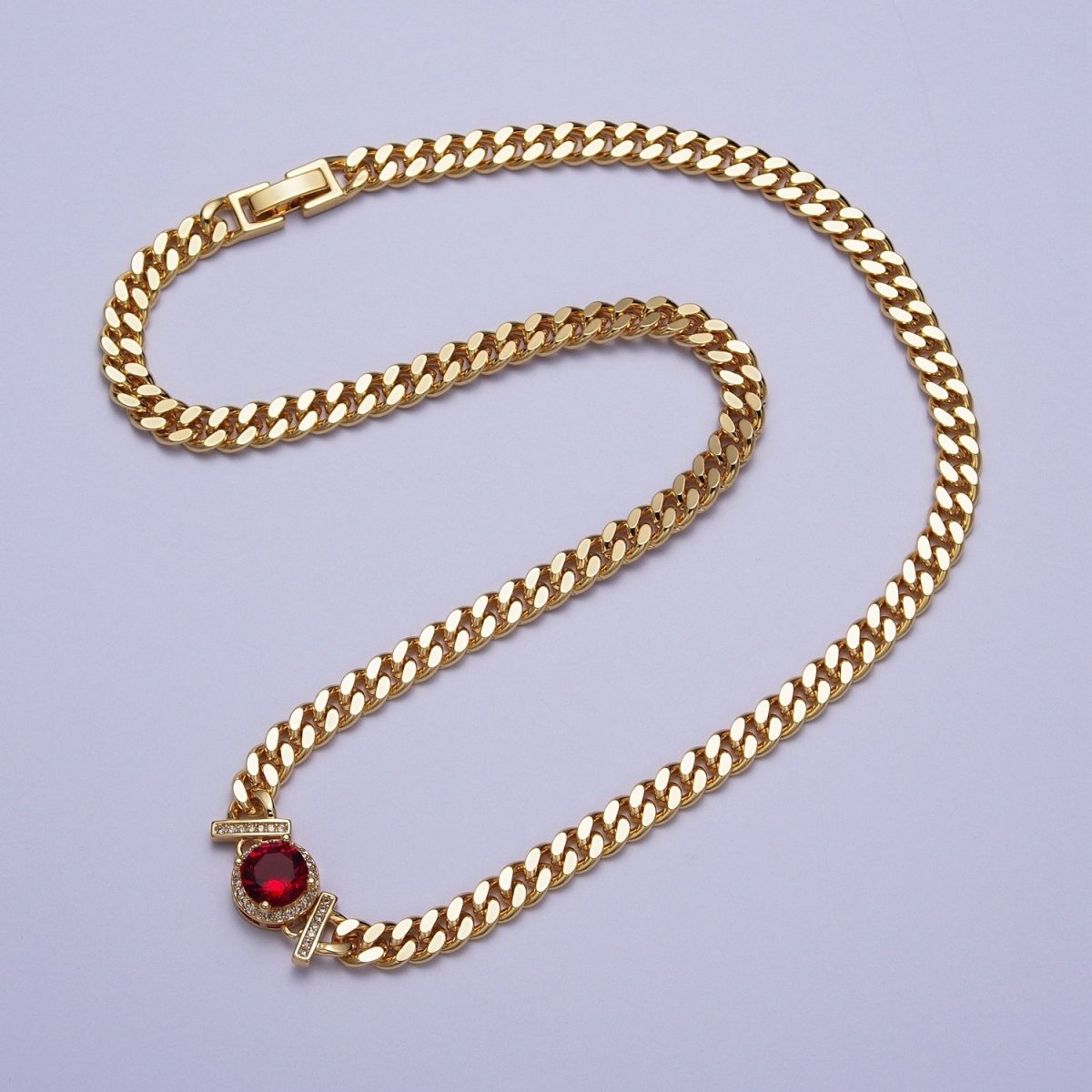 Micro Paved Round Cubic Zirconia Stones Gold Cuban Curb Chain Necklace | WA-1098 - WA-1104 Clearance Pricing