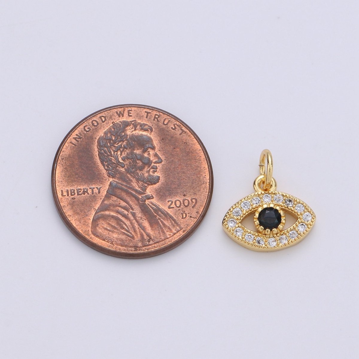 Mini 14k Gold Fill Evil Eye Charm Protection Necklace Micro Pave CZ Cubic Zirconia Tiny Blue Evil Eye charm for bracelet earring supply | D-230 - DLUXCA