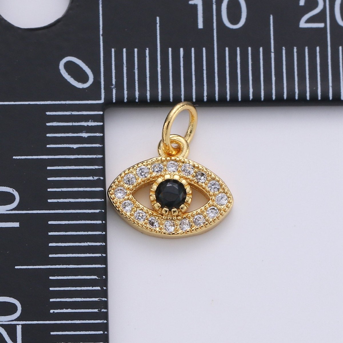 Mini 14k Gold Fill Evil Eye Charm Protection Necklace Micro Pave CZ Cubic Zirconia Tiny Blue Evil Eye charm for bracelet earring supply | D-230 - DLUXCA