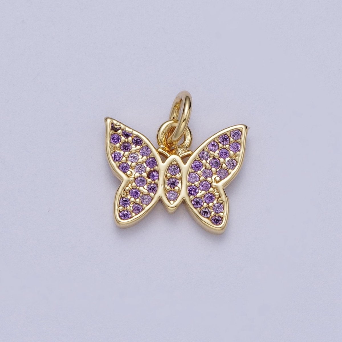 Mini 14K Gold Filled Butterfly Mariposa Micro Paved Purple CZ Cubic Zirconia | A-297 - DLUXCA