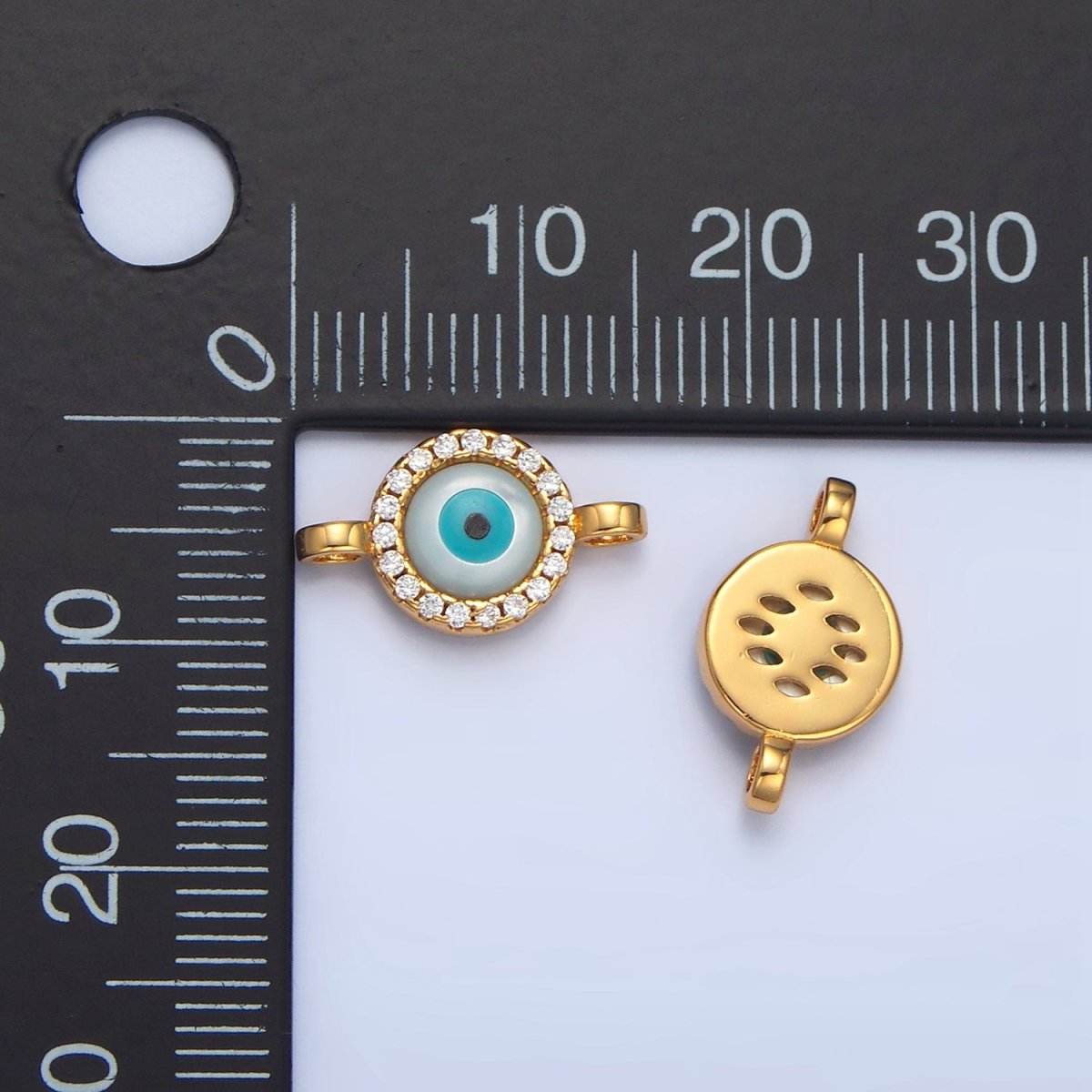 Mini 14K Gold Filled CZ Micro Pave Evil Eye Link Connector in Gold & Silver Y-444 Y-445