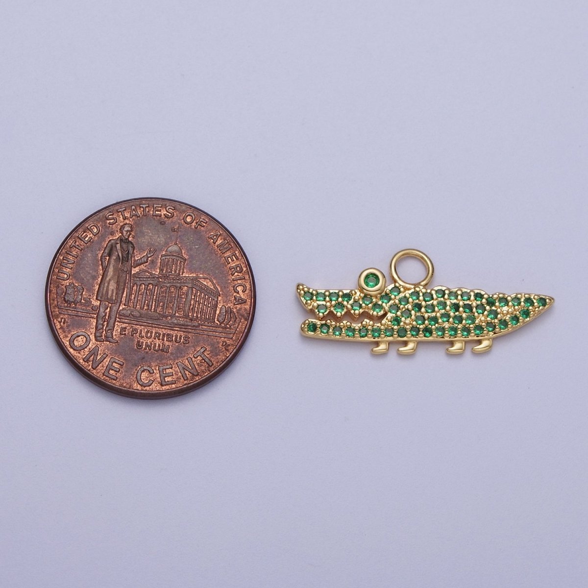 Mini 14K Gold Filled Green Crocodile Alligator Green Micro Paved CZ Charm | A-291 - DLUXCA