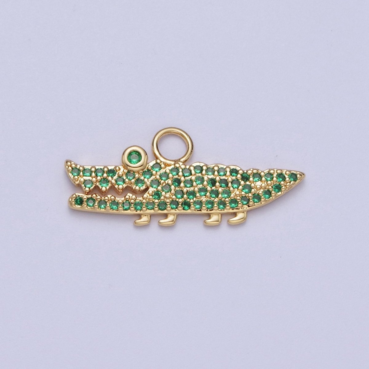 Mini 14K Gold Filled Green Crocodile Alligator Green Micro Paved CZ Charm | A-291 - DLUXCA