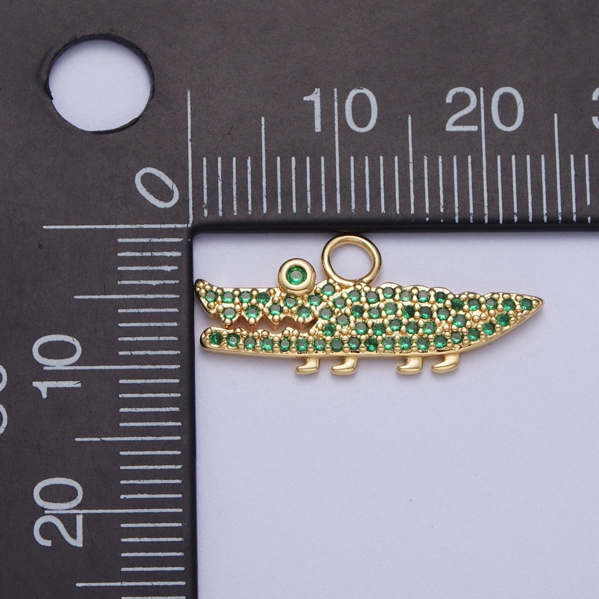 Mini 14K Gold Filled Green Crocodile Alligator Green Micro Paved CZ Charm | A-291 - DLUXCA