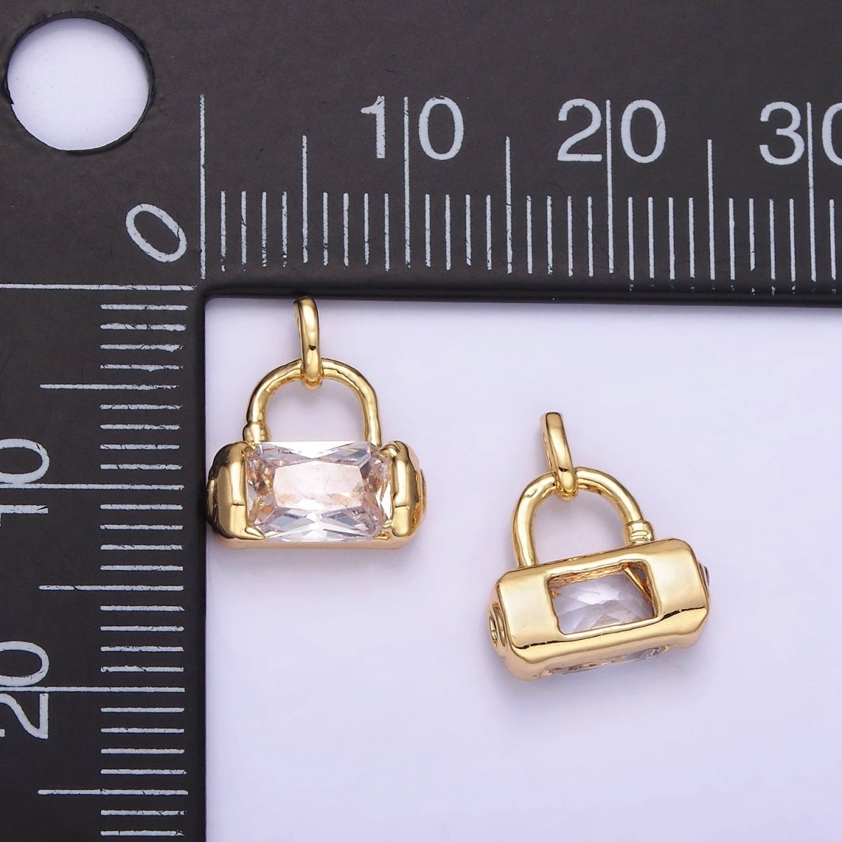 Mini 14K Gold Filled Rectangle CZ Charm Lock Purse Pendant | AA1197 - DLUXCA