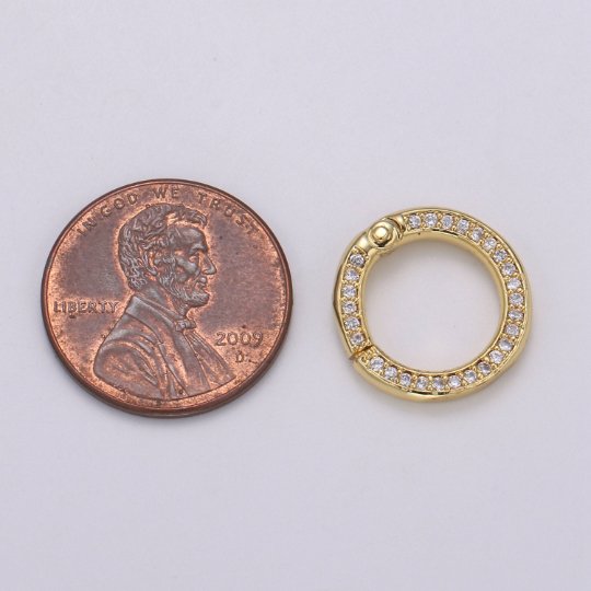 Mini 14k Gold Filled, Silver Full Pave Cz Round Pull Gate Ring Clasp 15mm Cubic Circle for Link Connector Thickness 2.3mm Jewelry Supply K-103 K-104