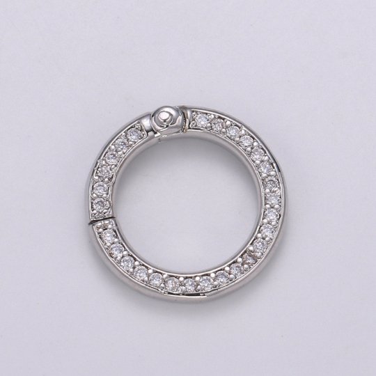 Mini 14k Gold Filled, Silver Full Pave Cz Round Pull Gate Ring Clasp 15mm Cubic Circle for Link Connector Thickness 2.3mm Jewelry Supply K-103 K-104