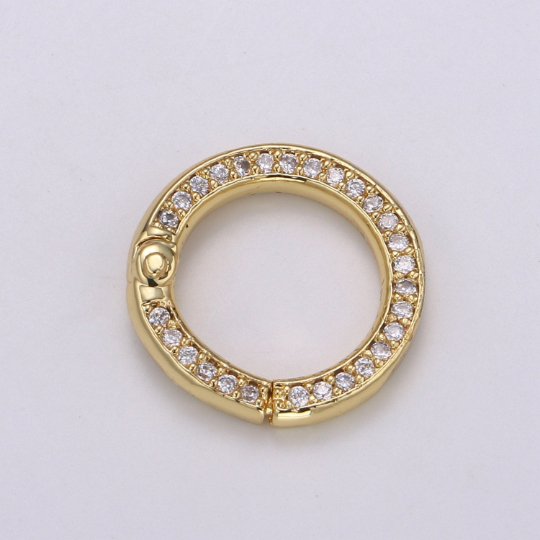 Mini 14k Gold Filled, Silver Full Pave Cz Round Pull Gate Ring Clasp 15mm Cubic Circle for Link Connector Thickness 2.3mm Jewelry Supply K-103 K-104