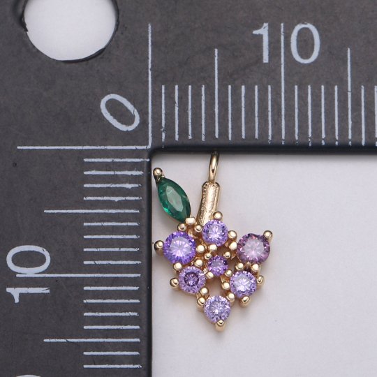 Mini 18k Gold fill Fruit Charm Grape Pendants Fruit Charm, Dainty Purple Grape Cubic Charm for necklace bracelet Earring Supply E-183