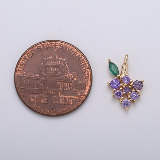 Mini 18k Gold fill Fruit Charm Grape Pendants Fruit Charm, Dainty Purple Grape Cubic Charm for necklace bracelet Earring Supply E-183
