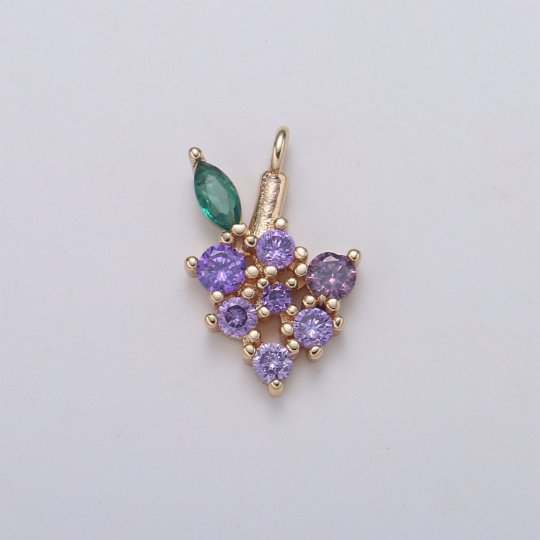Mini 18k Gold fill Fruit Charm Grape Pendants Fruit Charm, Dainty Purple Grape Cubic Charm for necklace bracelet Earring Supply E-183
