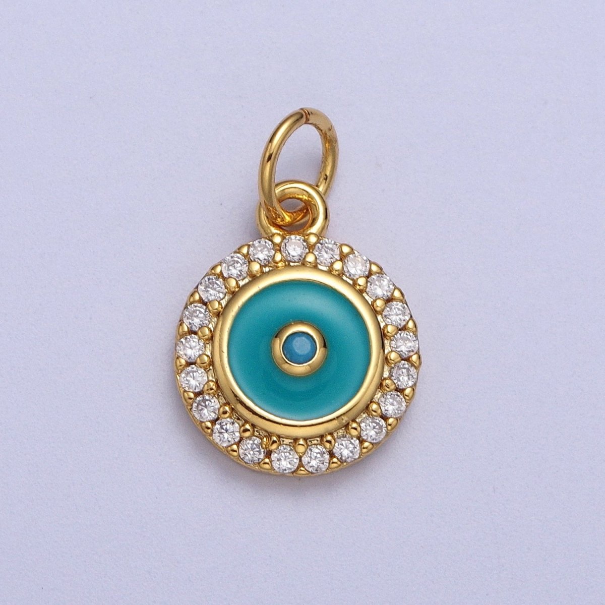 Mini 18K Gold Filled Round Evil Eye Pendant Teal Evil Eye Charm with Cubic Zirconia Stone AC555 AC556