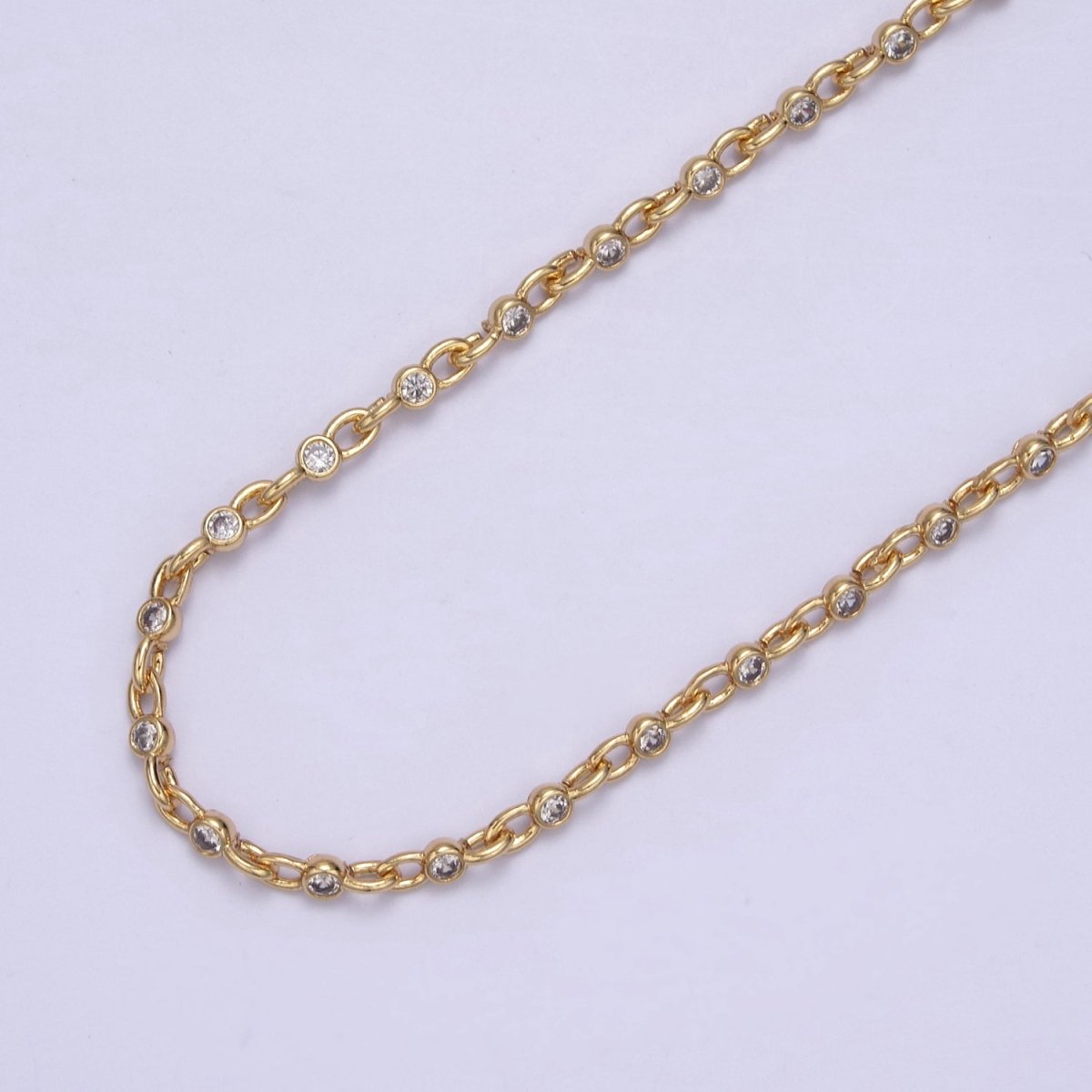 Mini 24k Gold Filled Chain Round CZ Chain by Foot / Yard Bulk Chain Round Bezel Cut Cubic Chains 2.5mm CZ Chain Unsoldered | ROLL-750 ROLL-753 Clearance Pricing