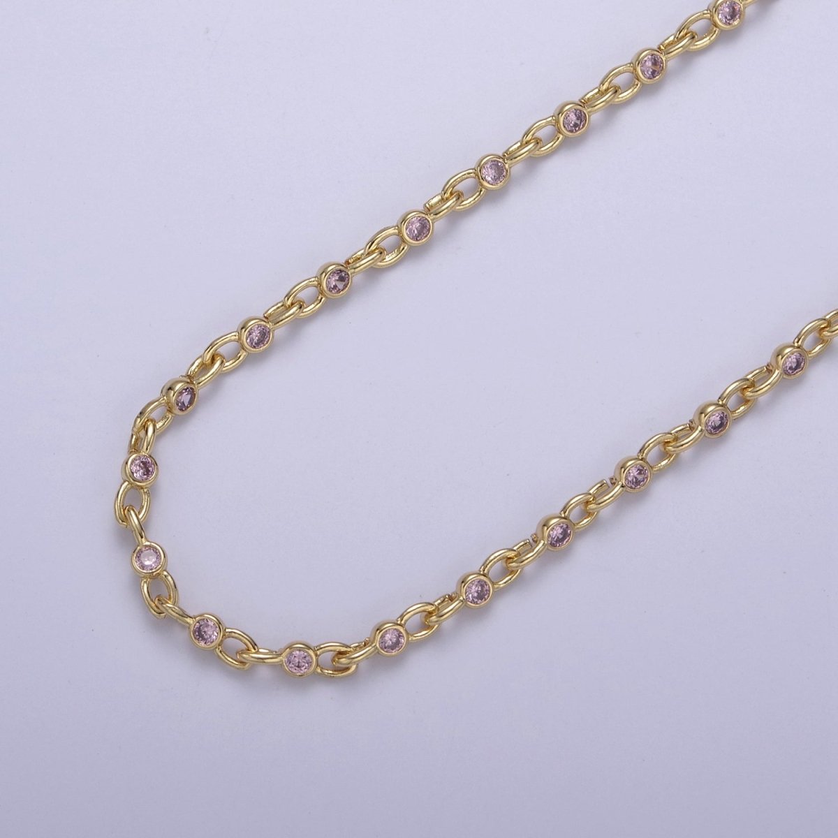 Mini 24k Gold Filled Chain Round CZ Chain by Foot / Yard Bulk Chain Round Bezel Cut Cubic Chains 2.5mm CZ Chain Unsoldered | ROLL-750 ROLL-753 Clearance Pricing