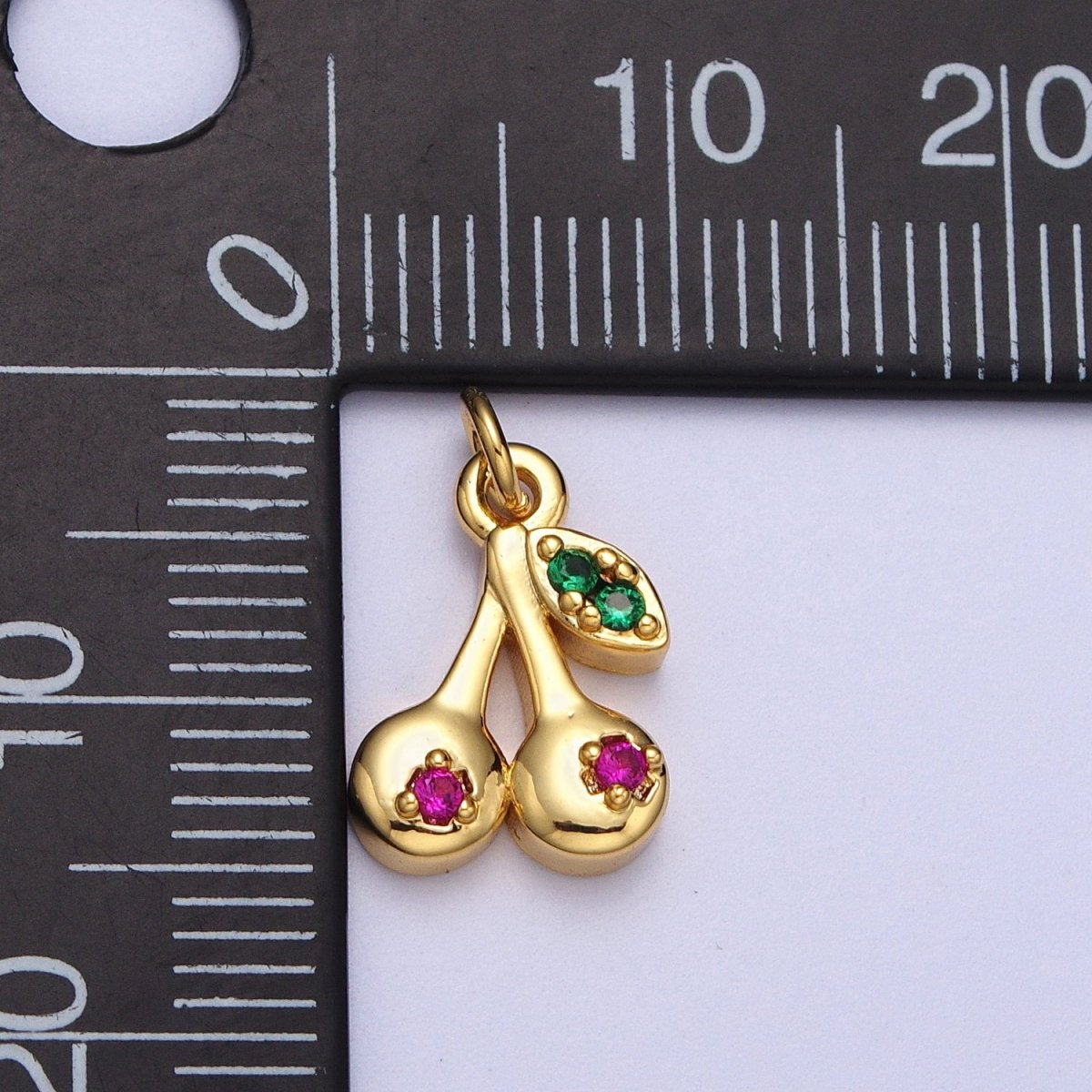 Mini 24k Gold Filled Cherry Charm, CZ Micro Pave Cherry Charm Pave Fruit Charm - AC026