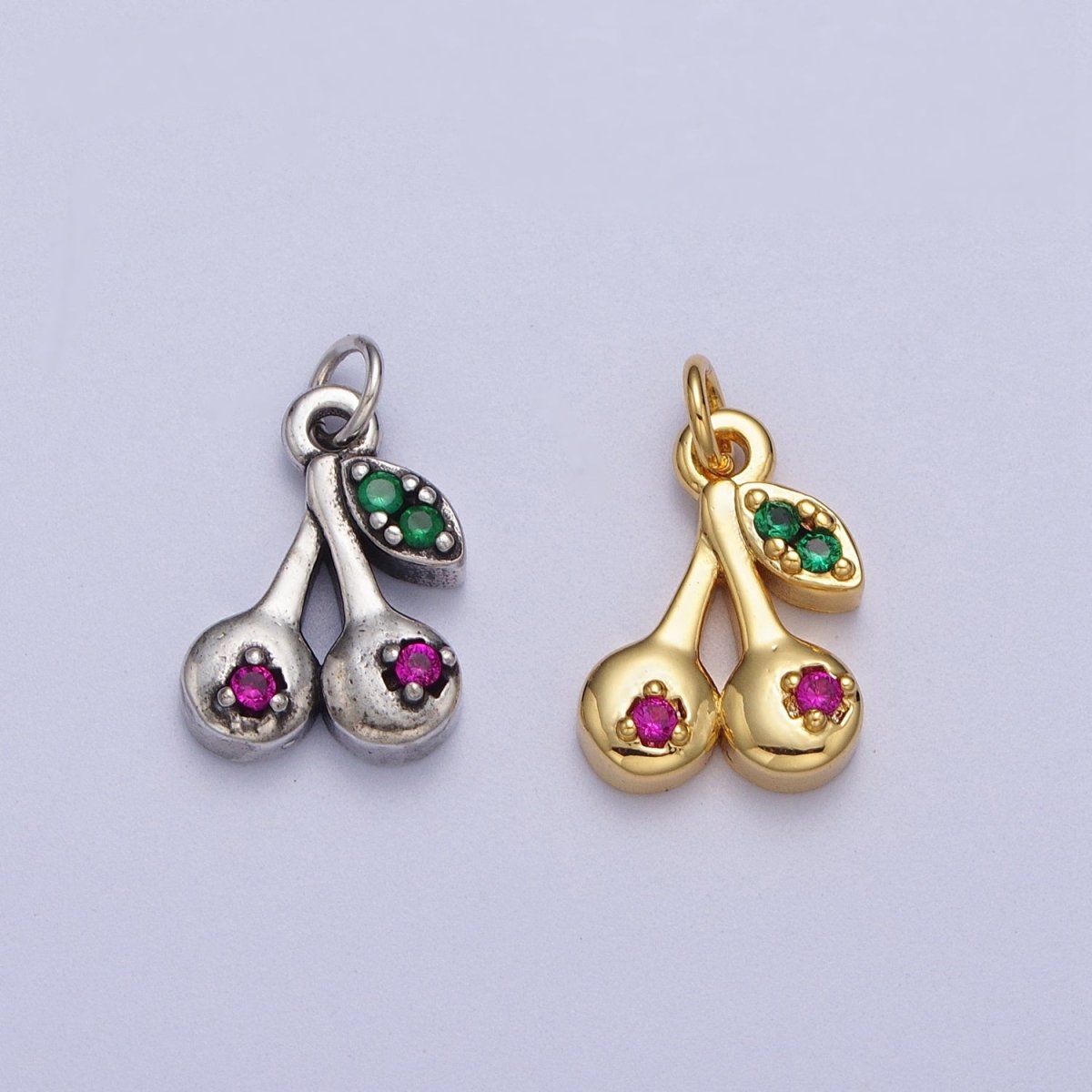 Mini 24k Gold Filled Cherry Charm, CZ Micro Pave Cherry Charm Pave Fruit Charm - AC026