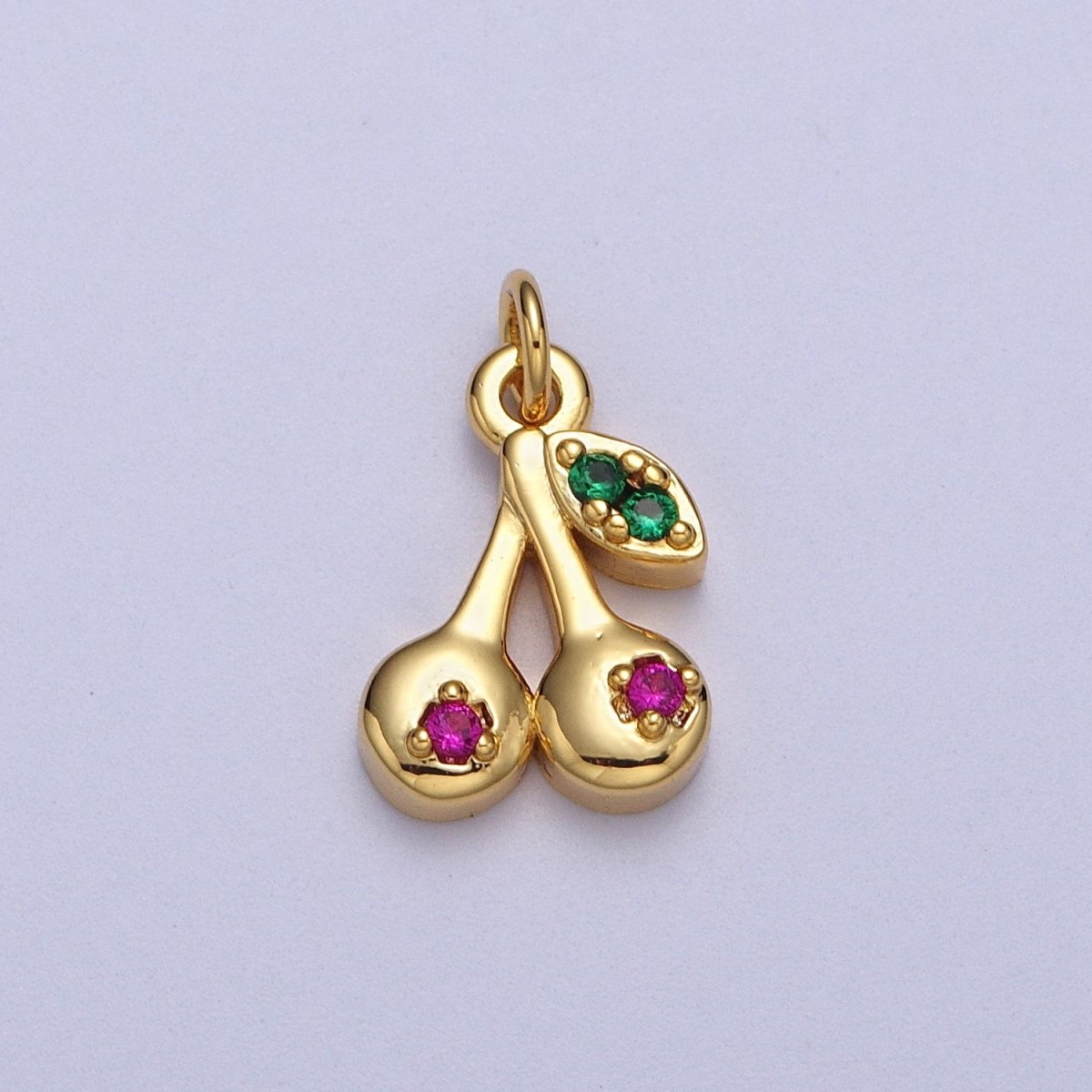 Mini 24k Gold Filled Cherry Charm, CZ Micro Pave Cherry Charm Pave Fruit Charm - AC026