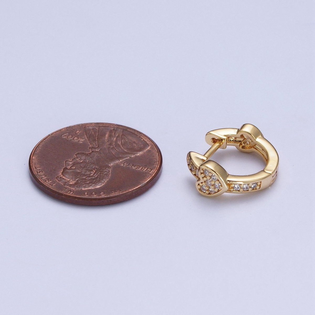 Mini 24K Gold Filled Heart Huggie Earrings Micro Paved Cubic Zirconia Hoops For Valentine Gift T-029