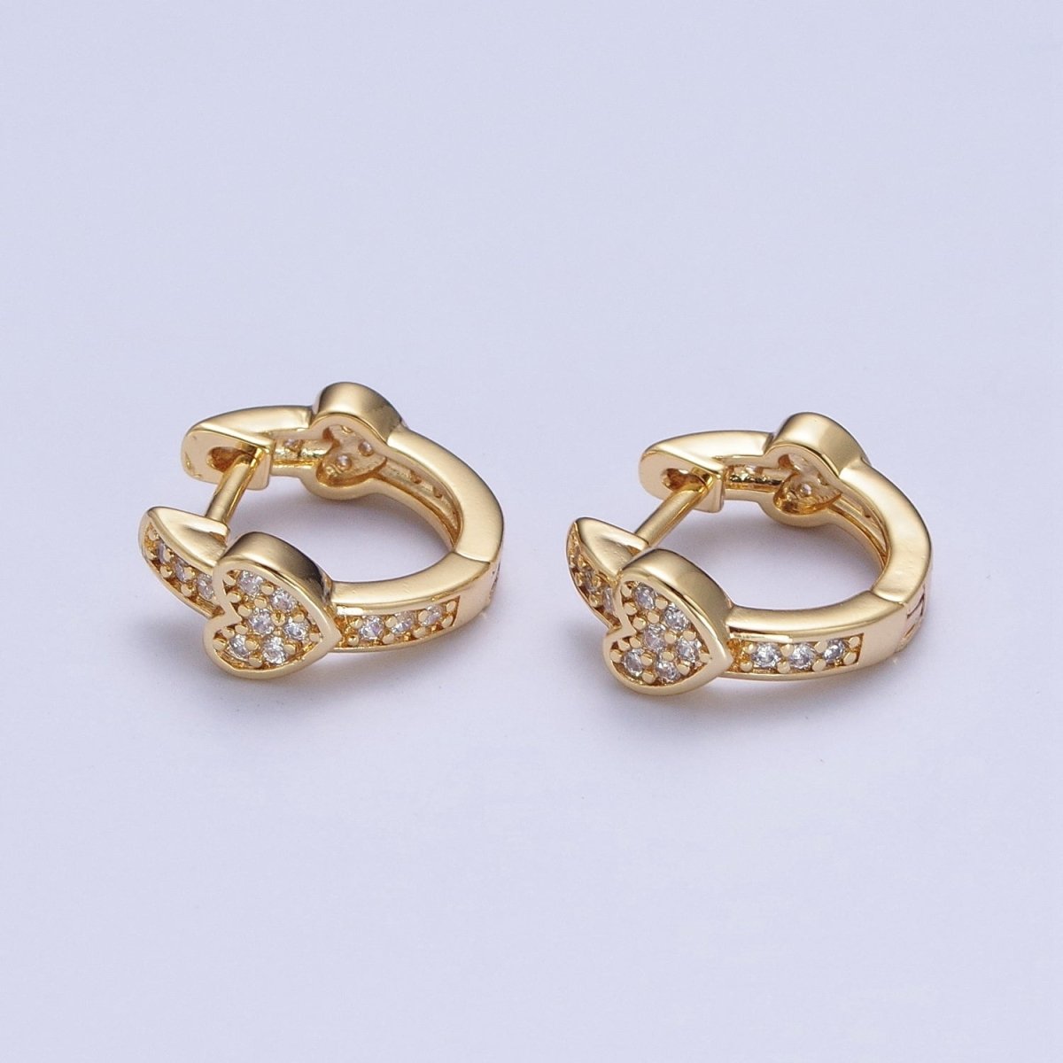 Mini 24K Gold Filled Heart Huggie Earrings Micro Paved Cubic Zirconia Hoops For Valentine Gift T-029