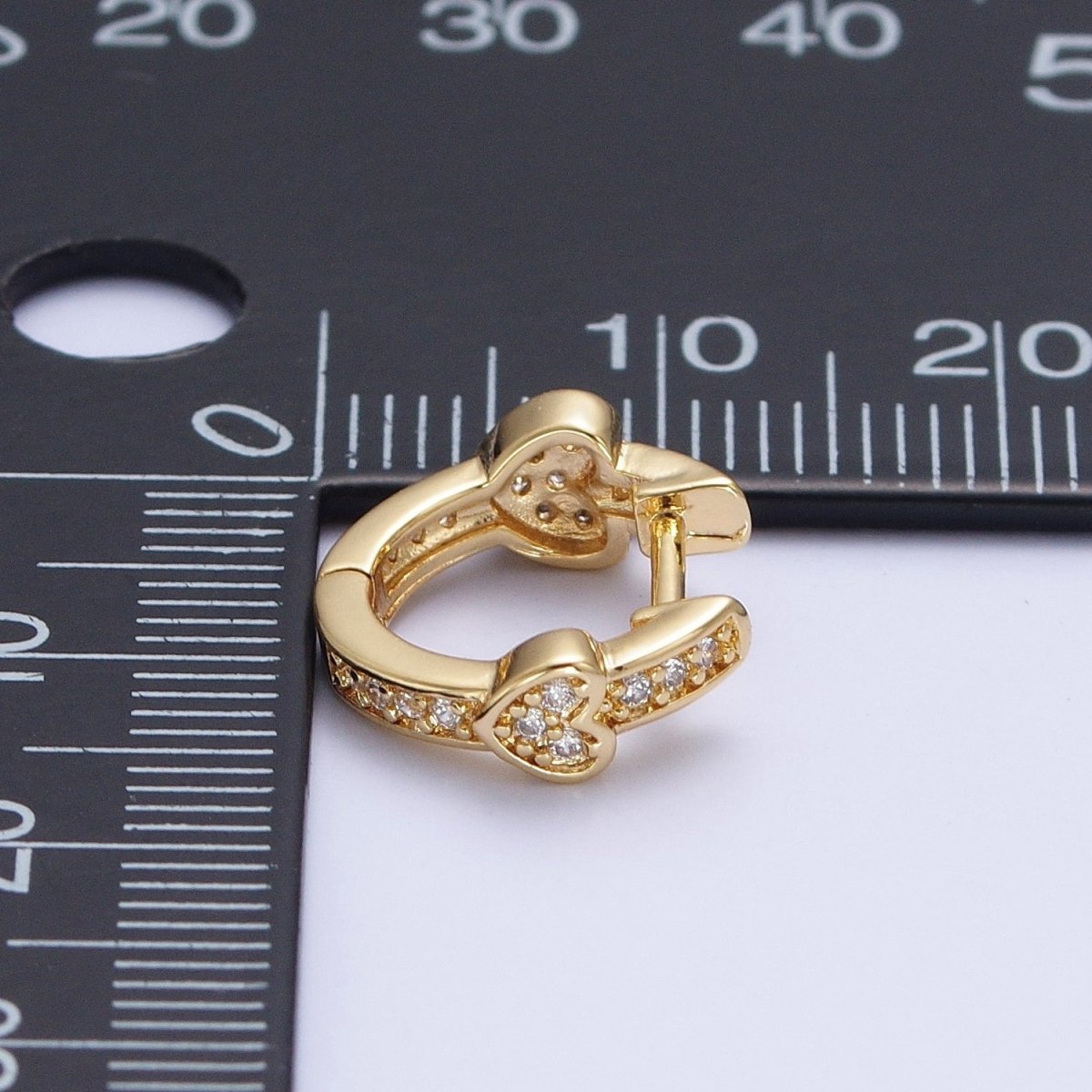 Mini 24K Gold Filled Heart Huggie Earrings Micro Paved Cubic Zirconia Hoops For Valentine Gift T-029
