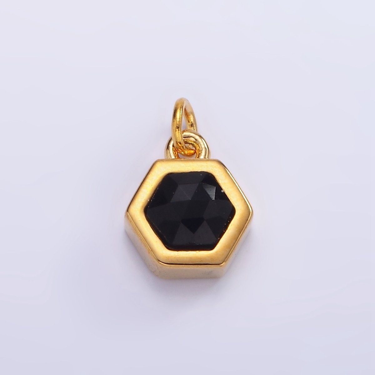 Mini 24K Gold Filled Hexagon Charm with Black / Peach Cubic Zirconia | AG-684