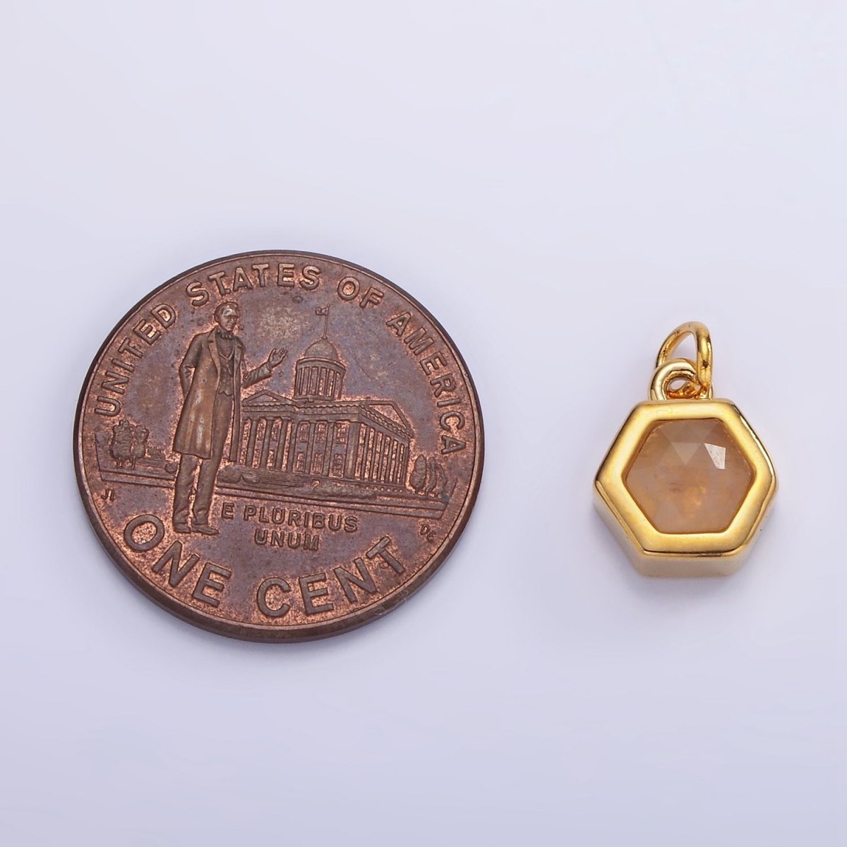 Mini 24K Gold Filled Hexagon Charm with Black / Peach Cubic Zirconia | AG-684