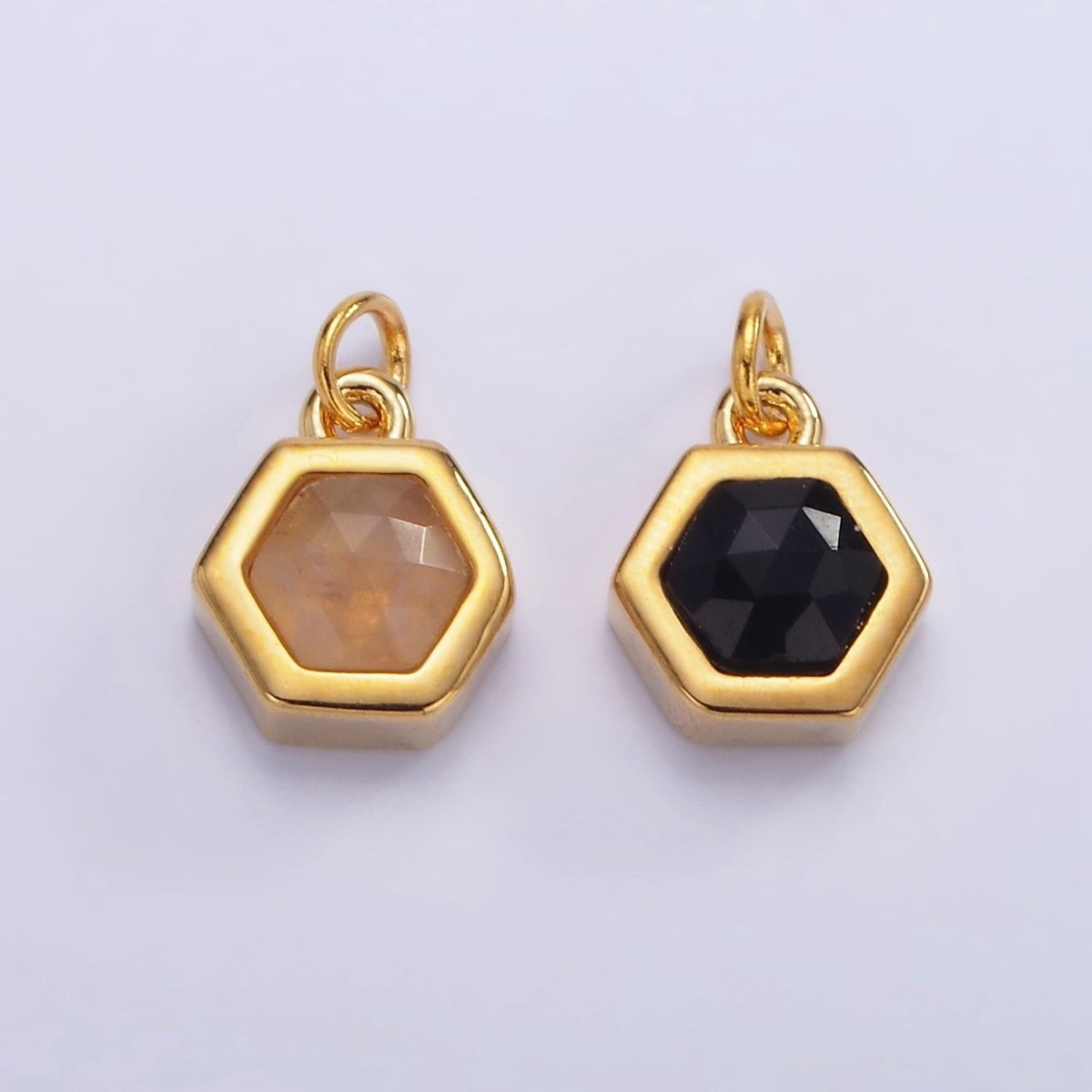 Mini 24K Gold Filled Hexagon Charm with Black / Peach Cubic Zirconia | AG-684