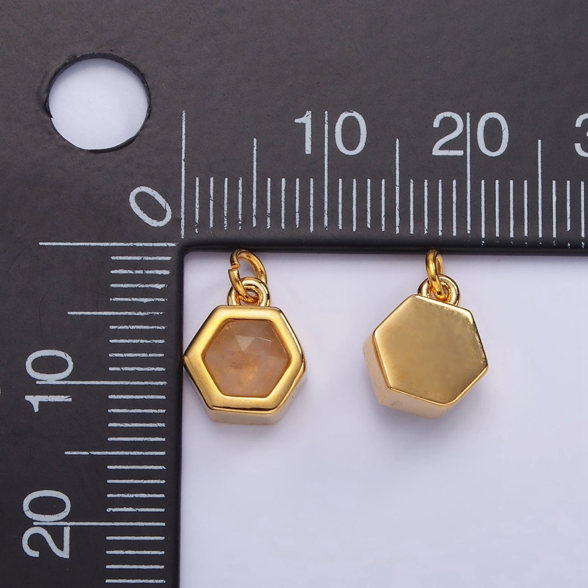 Mini 24K Gold Filled Hexagon Charm with Black / Peach Cubic Zirconia | AG-684