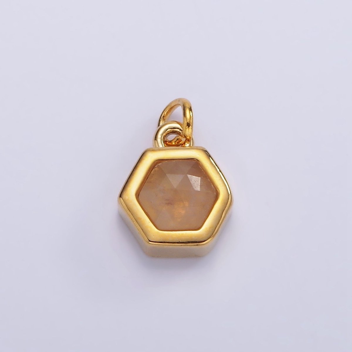 Mini 24K Gold Filled Hexagon Charm with Black / Peach Cubic Zirconia | AG-684