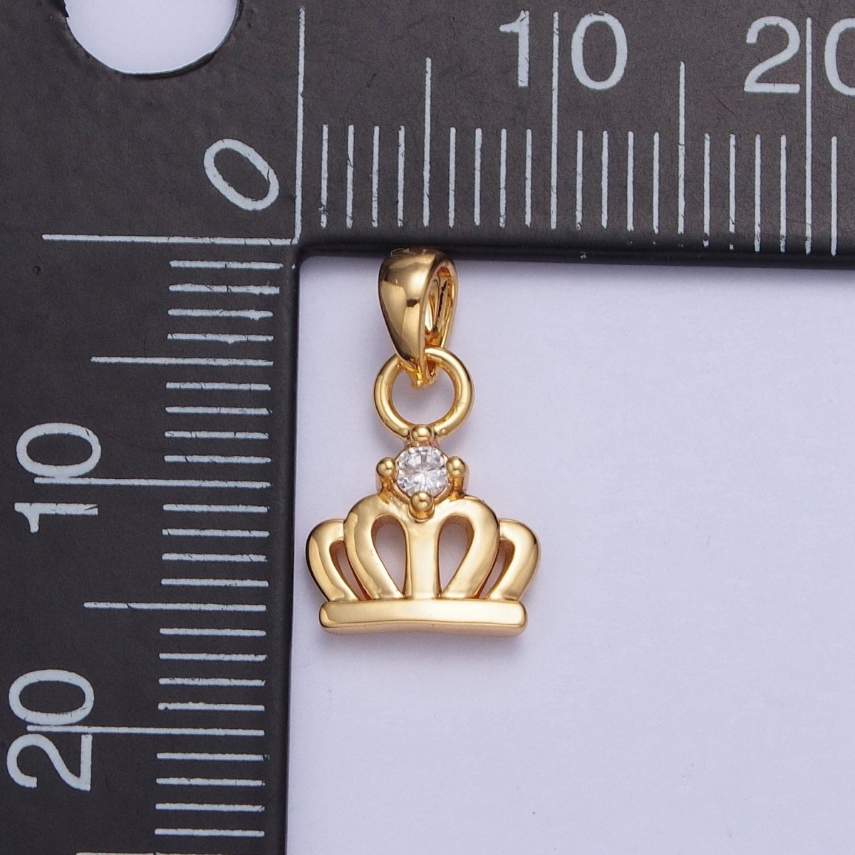 Mini 24K Gold Filled Royalty Crown with Cubic Zirconia Pendant Charm For Jewelry Making X-454 - DLUXCA