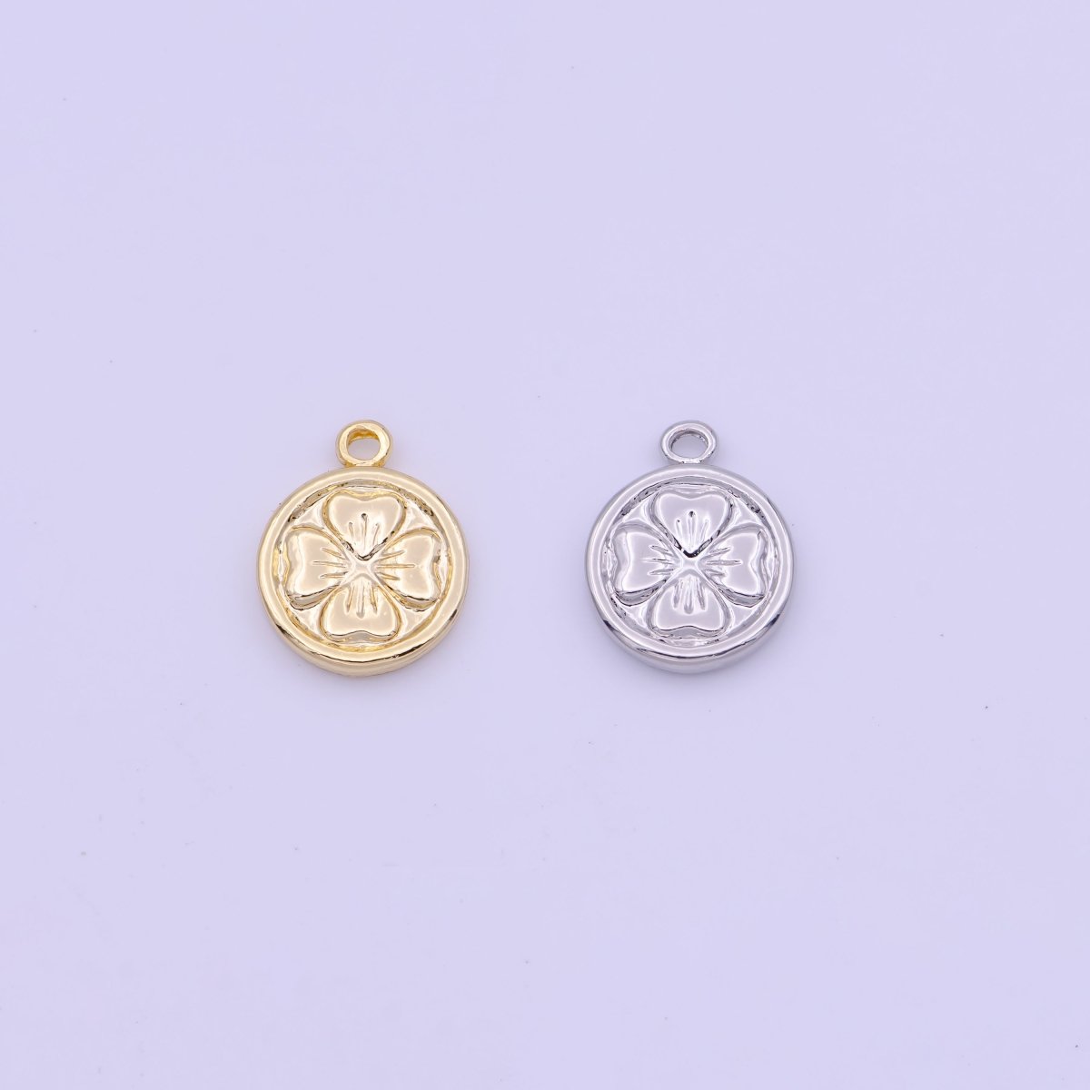 Mini 9.5mm Clover Leaf Quatrefoil Gold & Silver Lucky Coin Charm |  D-267
