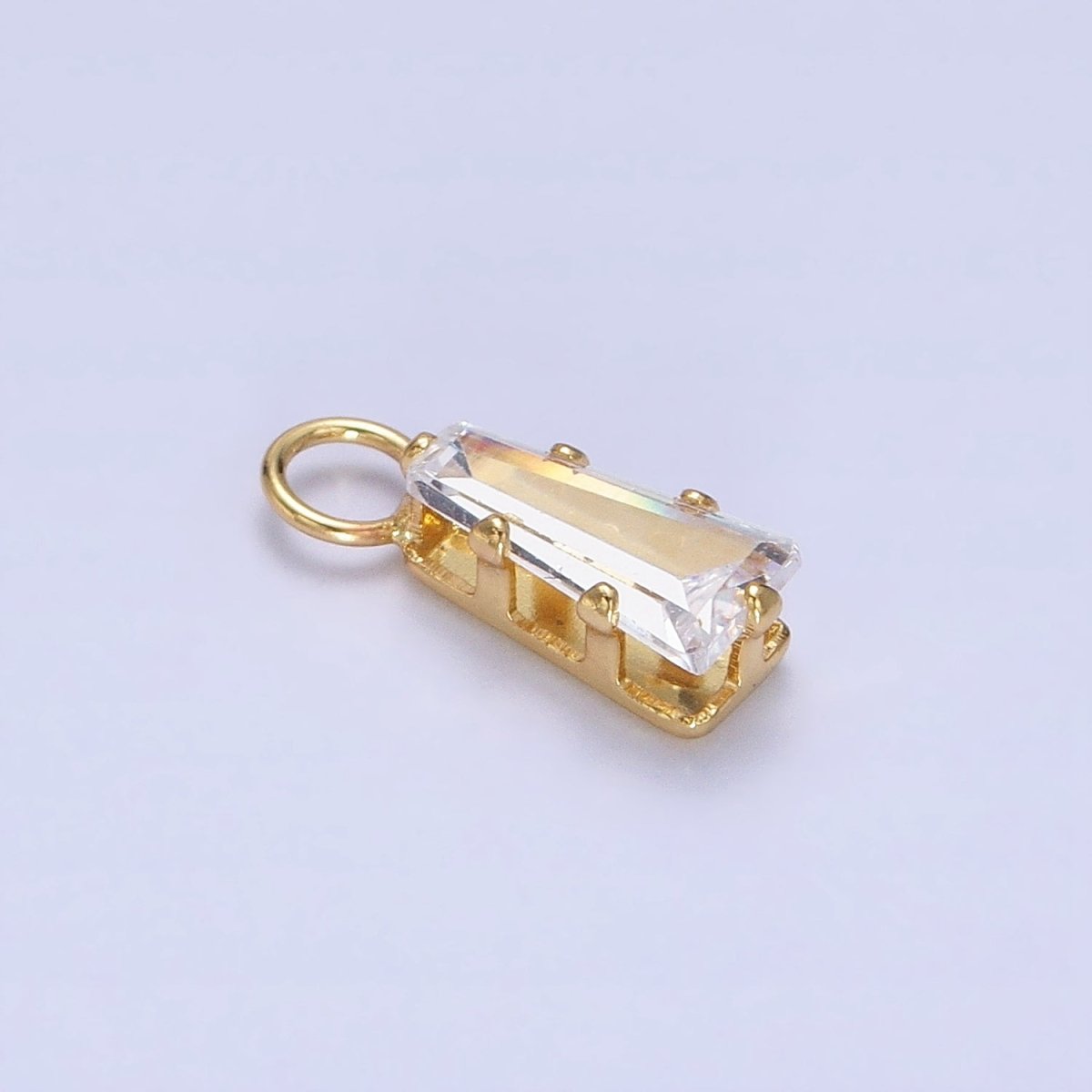 Mini Baguette Cubic Zirconia Charm, Tiny Clear CZ Charm in Gold Silver for Jewelry Making Supply AC422 AC423
