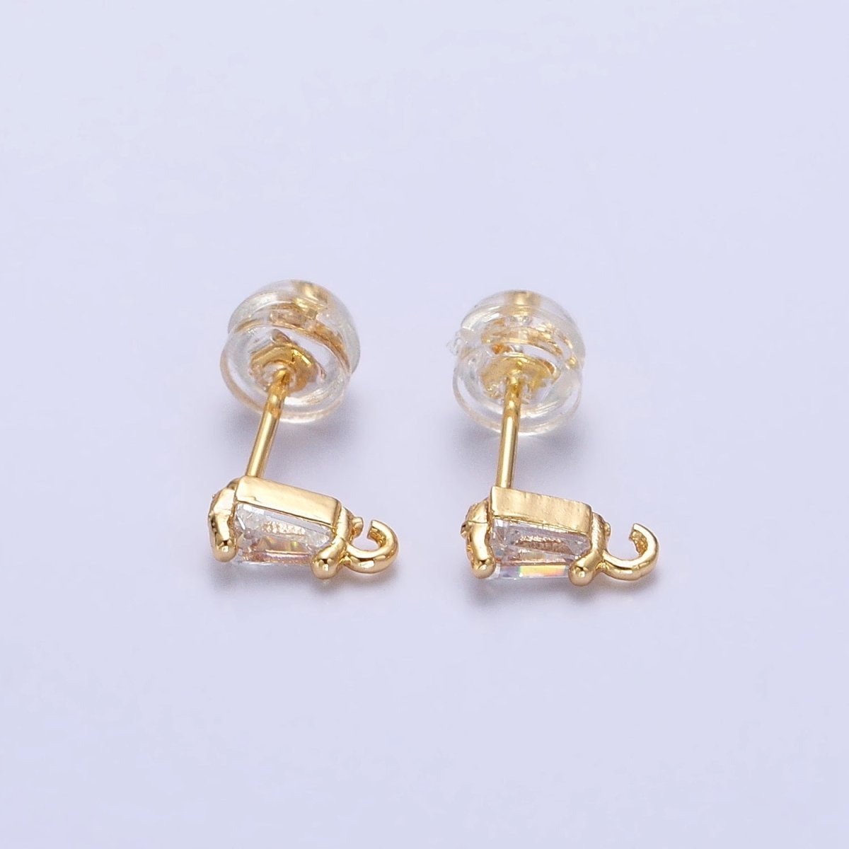 Mini Baguette Cut CZ Diamond Stud Earring Gold Earring Post with Open Link for Earring Supply Z-180 Z-181