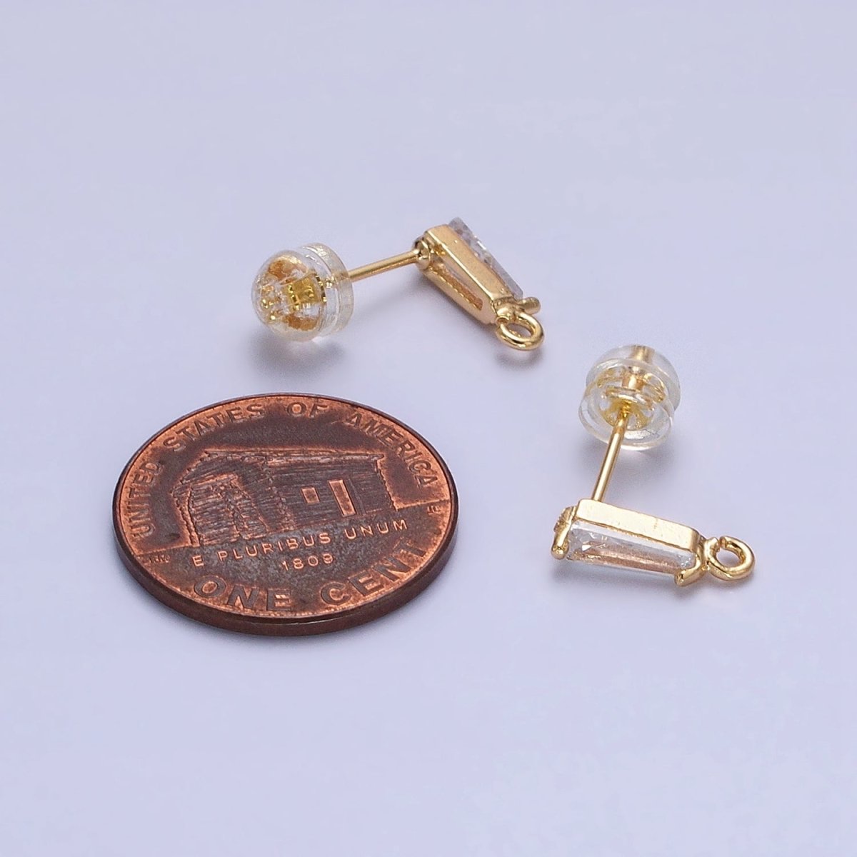 Mini Baguette Cut CZ Diamond Stud Earring Gold Earring Post with Open Link for Earring Supply Z-184 Z-185