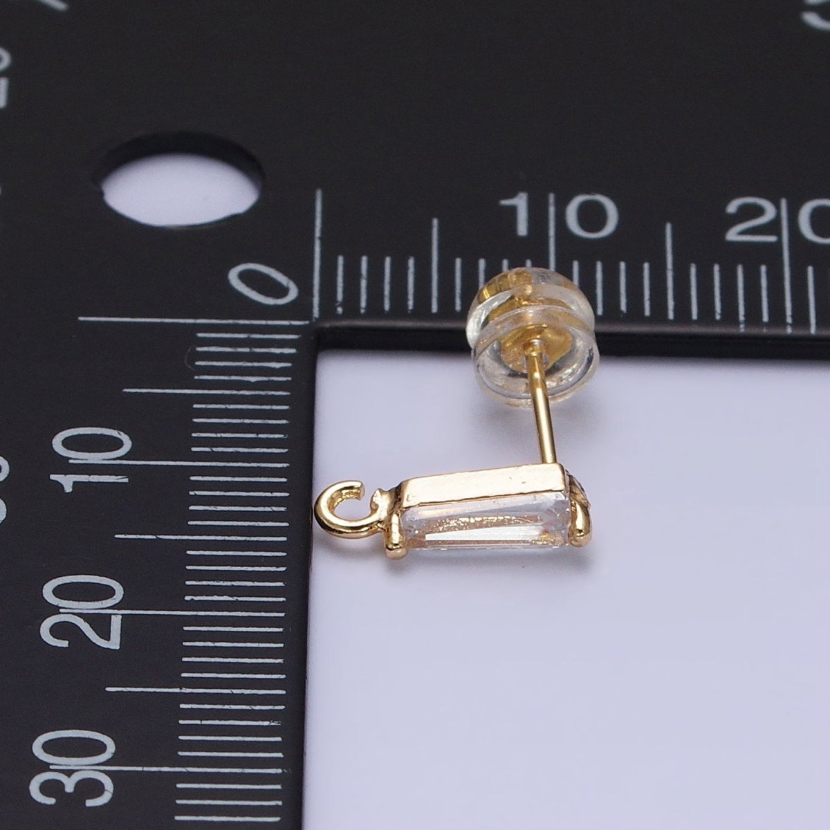 Mini Baguette Cut CZ Diamond Stud Earring Gold Earring Post with Open Link for Earring Supply Z-184 Z-185
