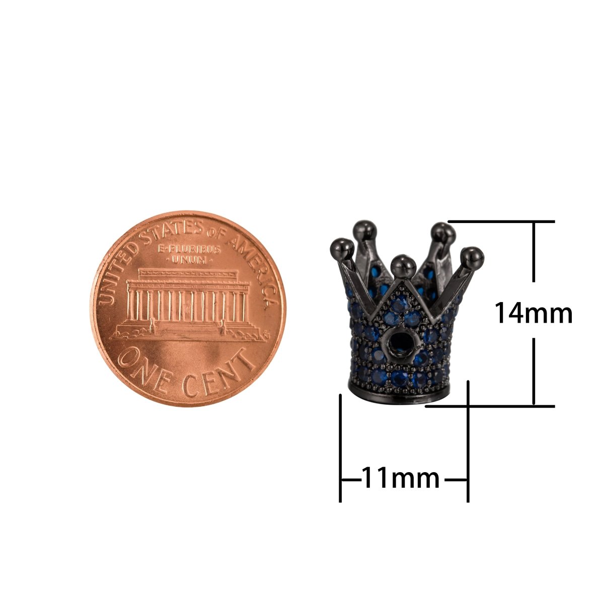 Mini Black Silver Gold Crown Beads with CZ Blue Crystal Small Simple King Queen Crown Model Jewelry Making Beads B-579