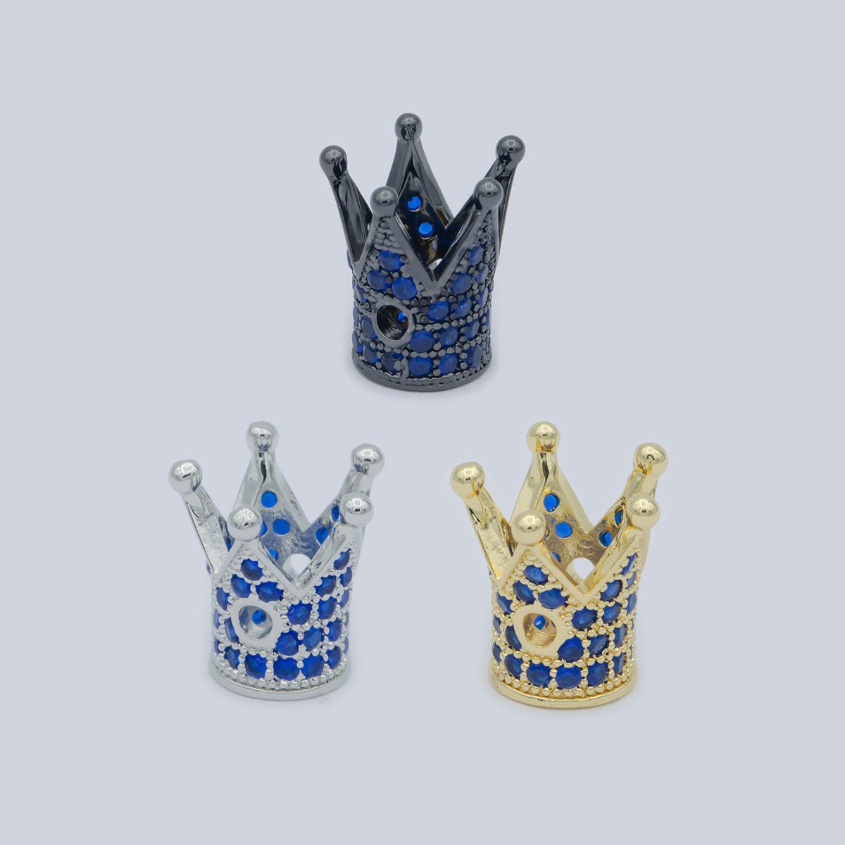 Mini Black Silver Gold Crown Beads with CZ Blue Crystal Small Simple King Queen Crown Model Jewelry Making Beads B-579