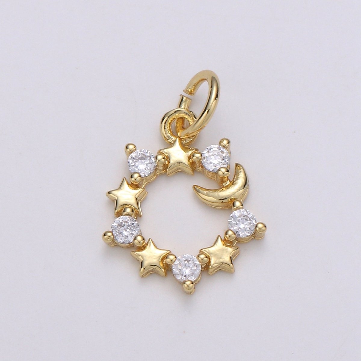 Mini Celestial CZ Cubic Zirconia Crescent Moon Star Charm Gold Charm, 14K Gold Filled CZ Charm Pendant for Bracelet Necklace Earring Charm, C-823