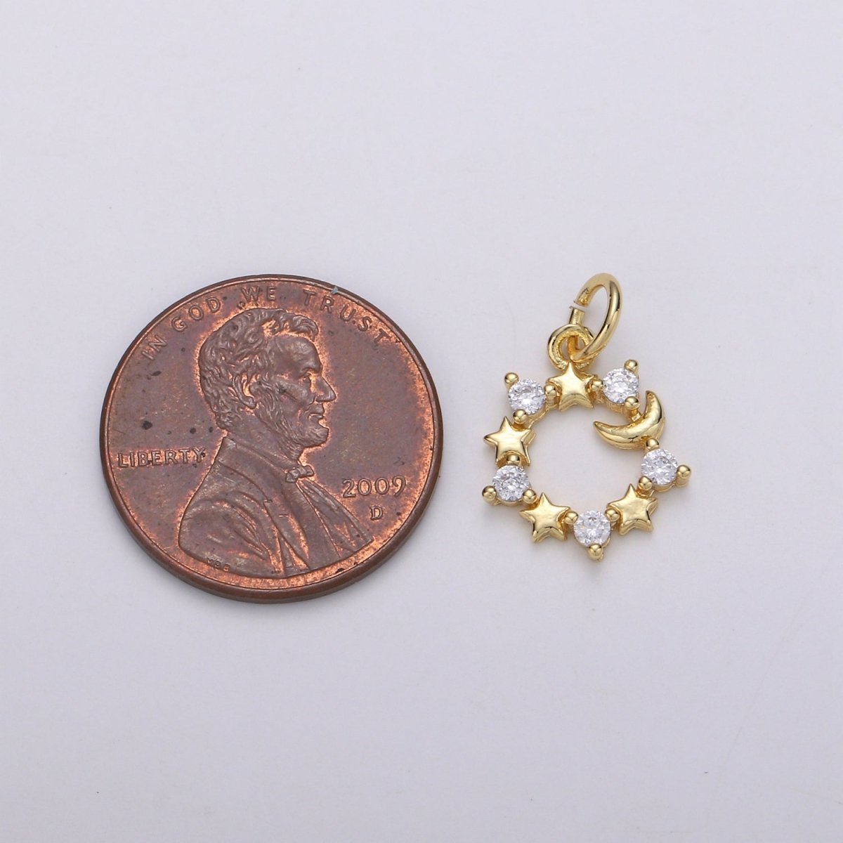 Mini Celestial CZ Cubic Zirconia Crescent Moon Star Charm Gold Charm, 14K Gold Filled CZ Charm Pendant for Bracelet Necklace Earring Charm, C-823