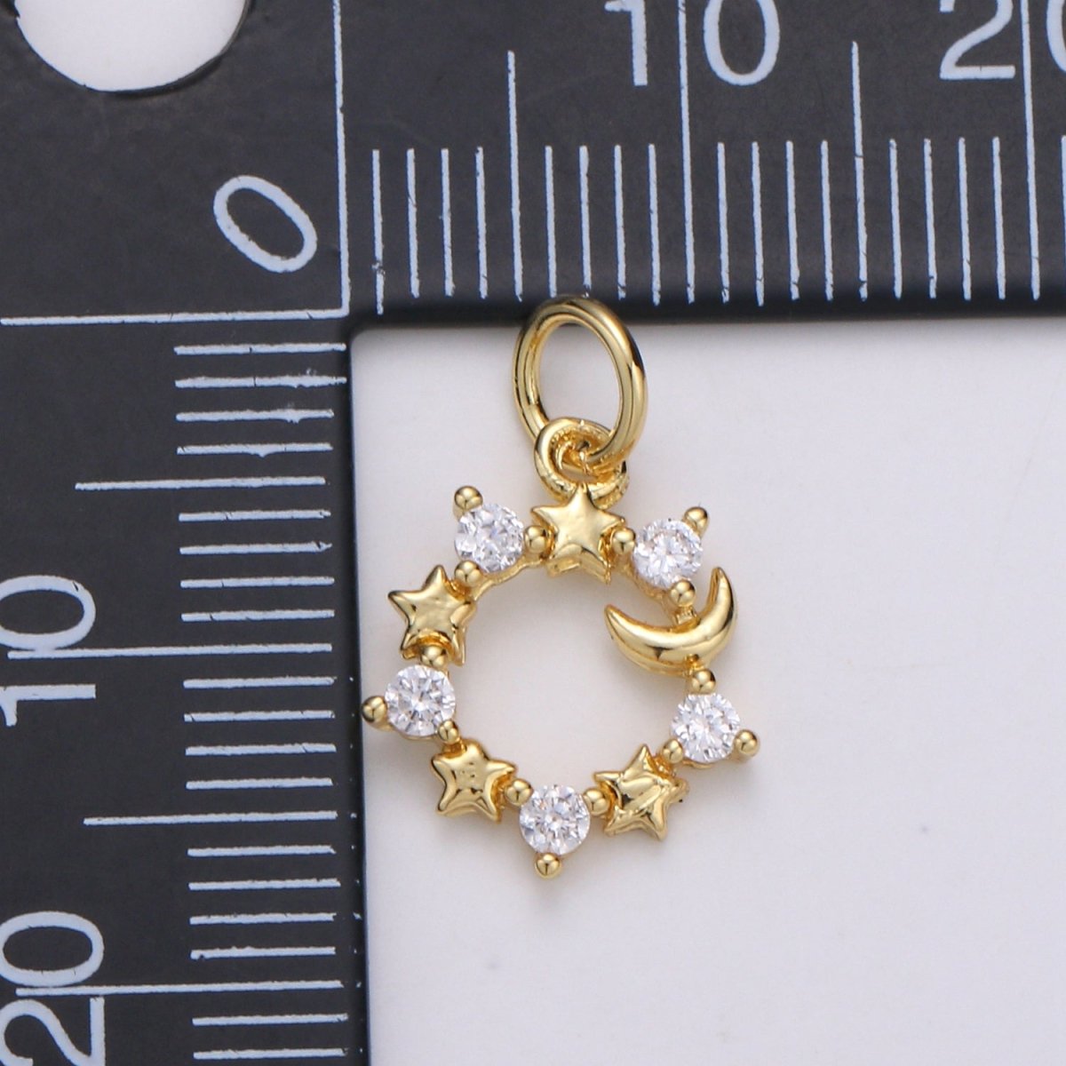 Mini Celestial CZ Cubic Zirconia Crescent Moon Star Charm Gold Charm, 14K Gold Filled CZ Charm Pendant for Bracelet Necklace Earring Charm, C-823