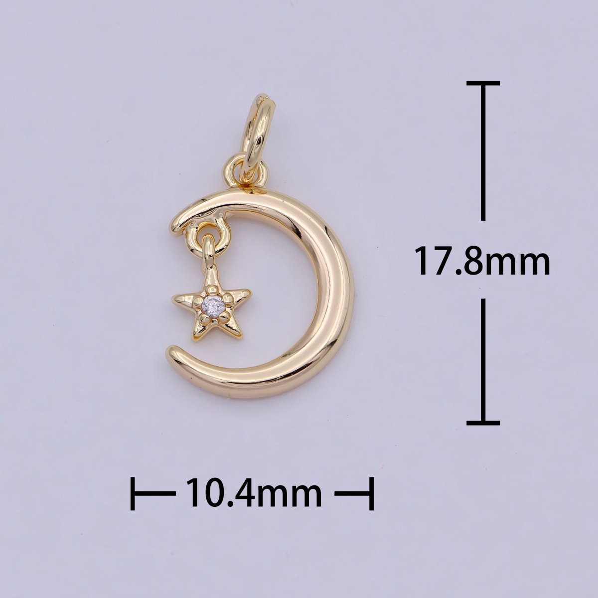 Mini Celestial CZ Cubic Zirconia Crescent Moon Star Charm Gold Charm Pendant W-178 - DLUXCA