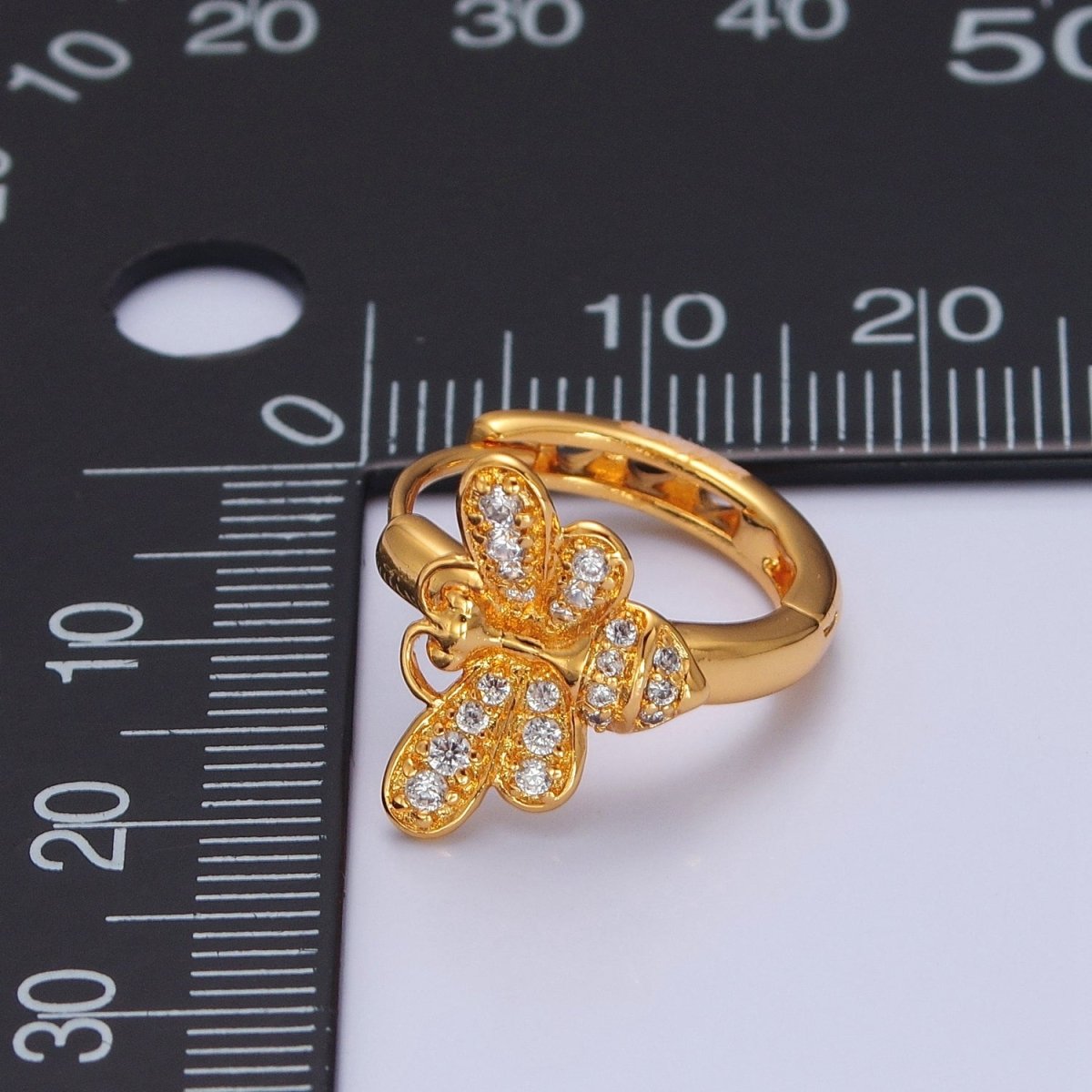 Mini Clear Butterfly Earring Gold Huggie Earring 24k Gold Filled T-452 - DLUXCA